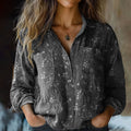Bohemian Style Floral Linen Print  Long Sleeve Shirt artswardrobe