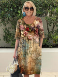 Vintage Chic Floral Print Pocket Midi Dress