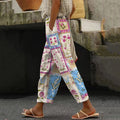 Women's Retro Geometric Floral Art Cotton And Linen Casual Pants artswardrobe