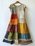 Elegant Lace Patchwork Art Linen Blend Dress artswardrobe