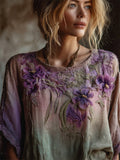Vintage Purple Flowers Forest Gradient Flowy Linen Tunic artswardrobe