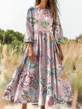 Women's Floral Art Print Cotton Crew Neck Dress