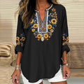 Comstylish Women's Ukraine Sunflower Embroidery Art V-neck Casual Linen Blend Blouse