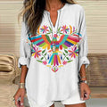 Women's Floral And Bird Art Print Cotton And Linen Long Sleeve Shirt artswardrobe