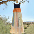 Vintage Polka Dot And Floral Patchwork Art Linen Tank Dress artswardrobe