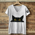 Abstract Creative Cute Cat Printed V Neck T-shirt elevenforest