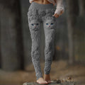 Comstylish Vintage Cute Cat Face With Roses Art Embroidered Cozy Knit Leggings