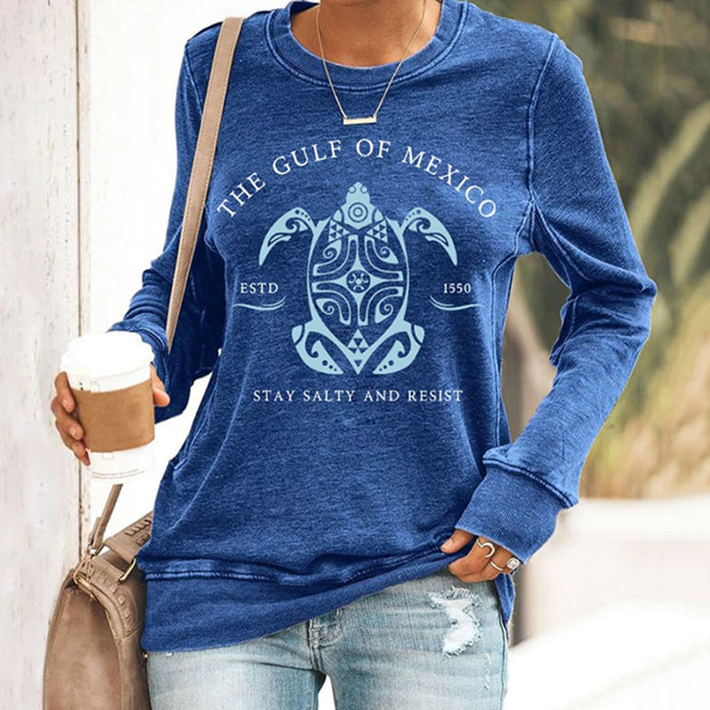 Comstylish Women's Gulf Of Mexico Print Round Neck Sweatshirt