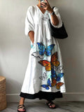 Women's Butterfly Flower Floral Pattern Cotton Dress