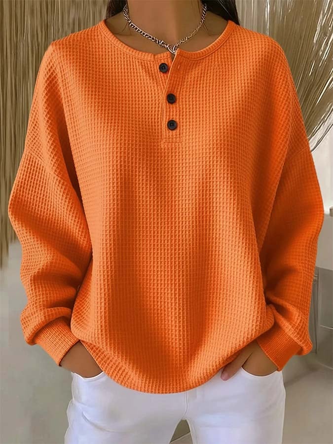 Women'S Casual Loose Waffle Sweatshirt 
