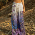 Vintage Purple Roses Embroidered Patchwork Linen Trousers artswardrobe