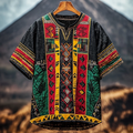 Mens Tribal Geometric Juneteenth Art Linen Shirt artswardrobe