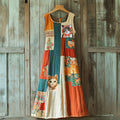 Women's Retro Color Block And Cat Art Sleeveless Maxi Dress elevenforest
