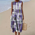 Women's Color Block Art Print Linen Vest Dress artswardrobe