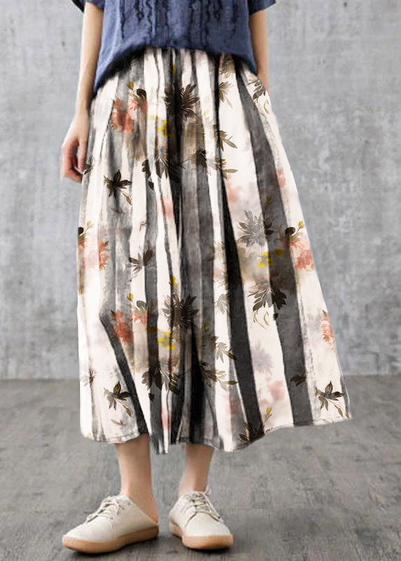 Yellow Geometry Retro Striped a Line Summer Skirts Linen
