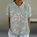 Comstylish Vintage Floral Art Printed Casual Short Sleeve Shirt