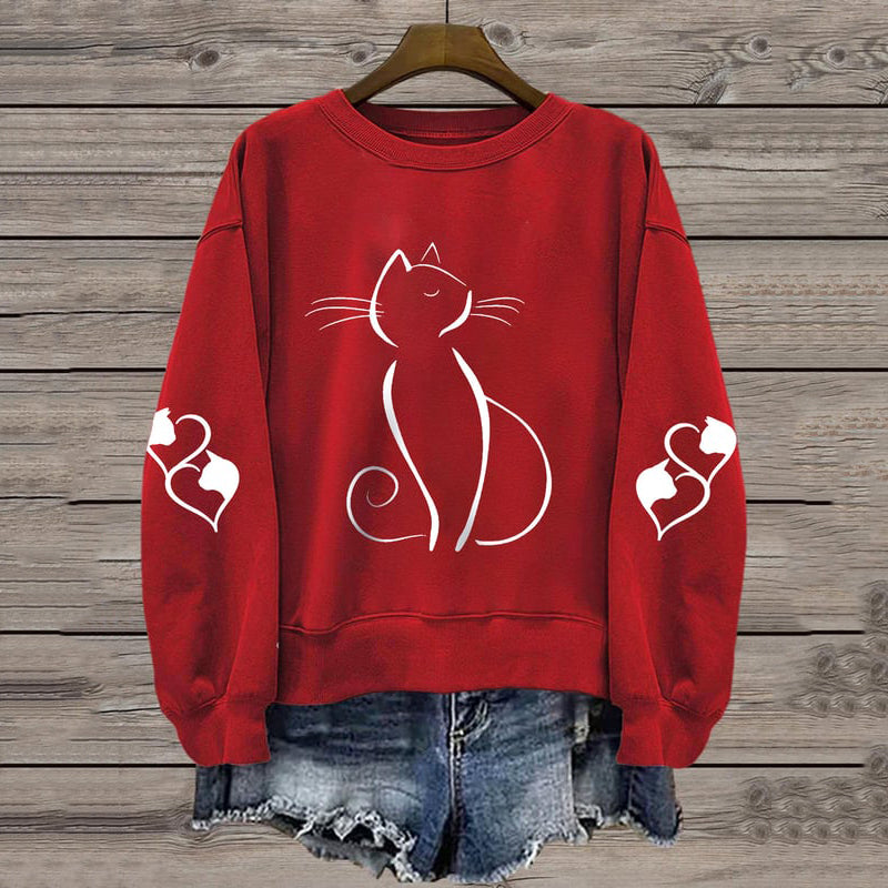 Women's Cute Cat Print Casual Sweatshirt elevenforest