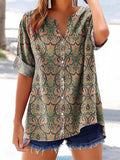 Women's Vintage Tattoo Pattern Art Print Casual Cotton Linen Shirt