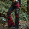 Comstylish Women's Retro Dark Skull And Rose Stitching Casual Jeans