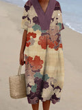 Comstylish Vintage Colorful Cloud Pattern Women's Linen Maxi Dress