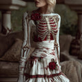 Comstylish Women's Halloween Skeleton Rose Bandage Shattered Dress