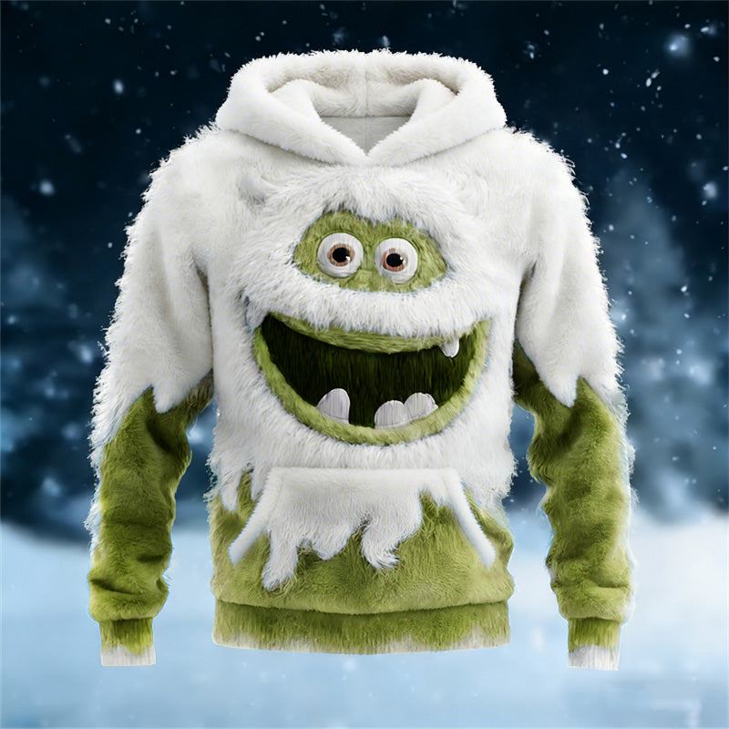 Men's Melting Ice Monster Contrast Cozy Plush Hoodie artswardrobe