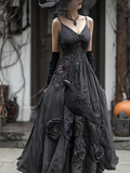 Comstylish Halloween Dark Crow Witch Design Women Cotton And Linen Dress