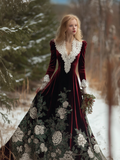 Comstylish Women's Christmas Double-color Patchwork V-neck Velvet Long Dress