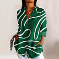 Comstylish Women's Stripe Art Print Casual Linen Blend Shirt