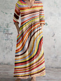Colorful Abstract Lines Art Pattern Linen Maxi Dress artswardrobe