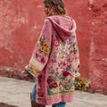Comstylish Women's Vintage Bohemian Floral Embroidery Art Cozy Knit Hooded Sweater Cardigan