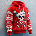 Comstylish Men's Fun Christmas Skull Color Block Flannel Hoodie