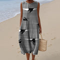 Women's Vintage Black Cats Stripes Art Print Sleeveless Dress artswardrobe