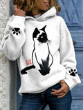 Ink Painting Cat Printed Hooded Sweatshirt elevenforest