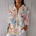 Comstylish Women's Watercolor Art Floral Print Casual Linen Shirt