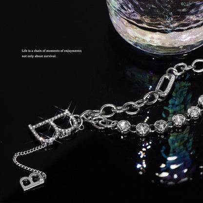 Light Letter Pendant Necklace Sweater Chain Necklace Temperament Diamond B-shaped Metal Necklace Jewelry