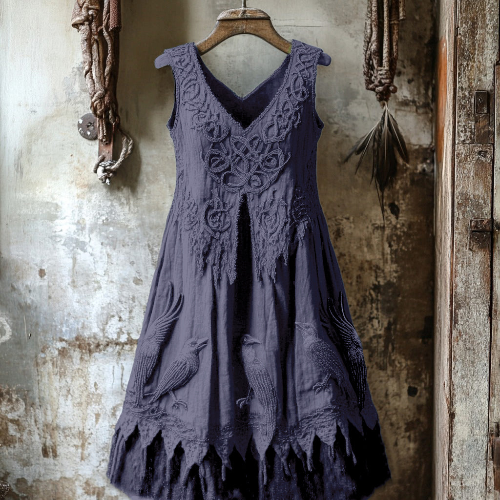 Women's Tribal Dark Night Raven Embroidery Celtic Lace Art Tank Dress artswardrobe