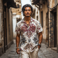 Men's Floral Linen Casual Short Sleeve Shirt artswardrobe