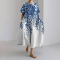 Comstylish Women's Retro Ink Painting Design Printed Casual Loose Dress