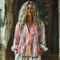 Vintage Boho Bohemian Ethnic Floral Patchwork Linen V-neck Tunic artswardrobe