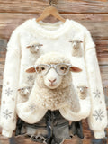 Comstylish Little Sheep Looking Around Flannel Warm-up Sweatshirt