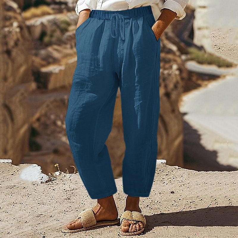 Vintage Pockets Pocket Linen Blend Drawstring Casual Pants artswardrobe