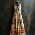 Ancient Egyptian Elements Inspired Linen Maxi Dress artswardrobe