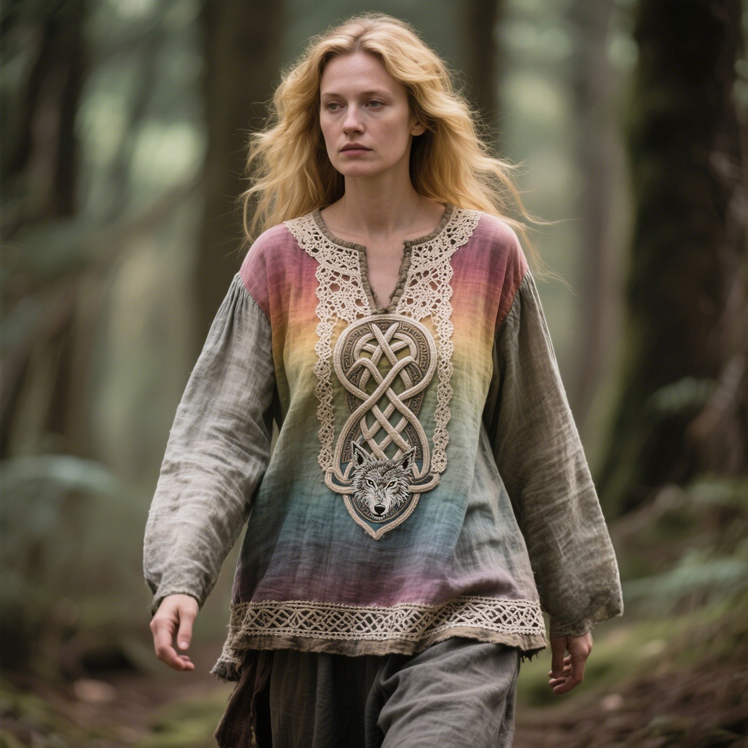 Women's Vintage Viking Wolf Woven Comfort Shirt artswardrobe