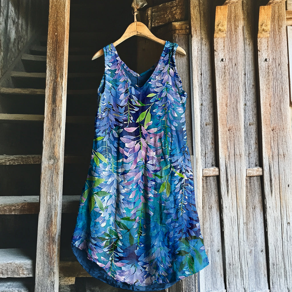 Comstylish Vintage Floral Art Linen Tank Dress