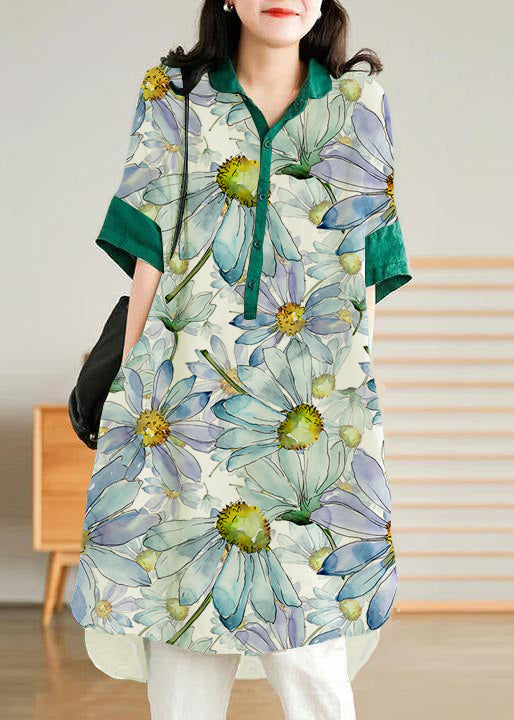 Jade Dark Blue Stripes Polka Dots Linen Linen Shirt Dress