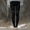 Vintage Cute Cat Face With Roses Art Embroidered Cozy Knit Leggings elevenforest