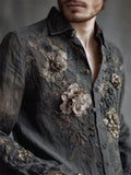 Men's Vintage Flowers Fiber Art Embroidered Linen Shirt artswardrobe