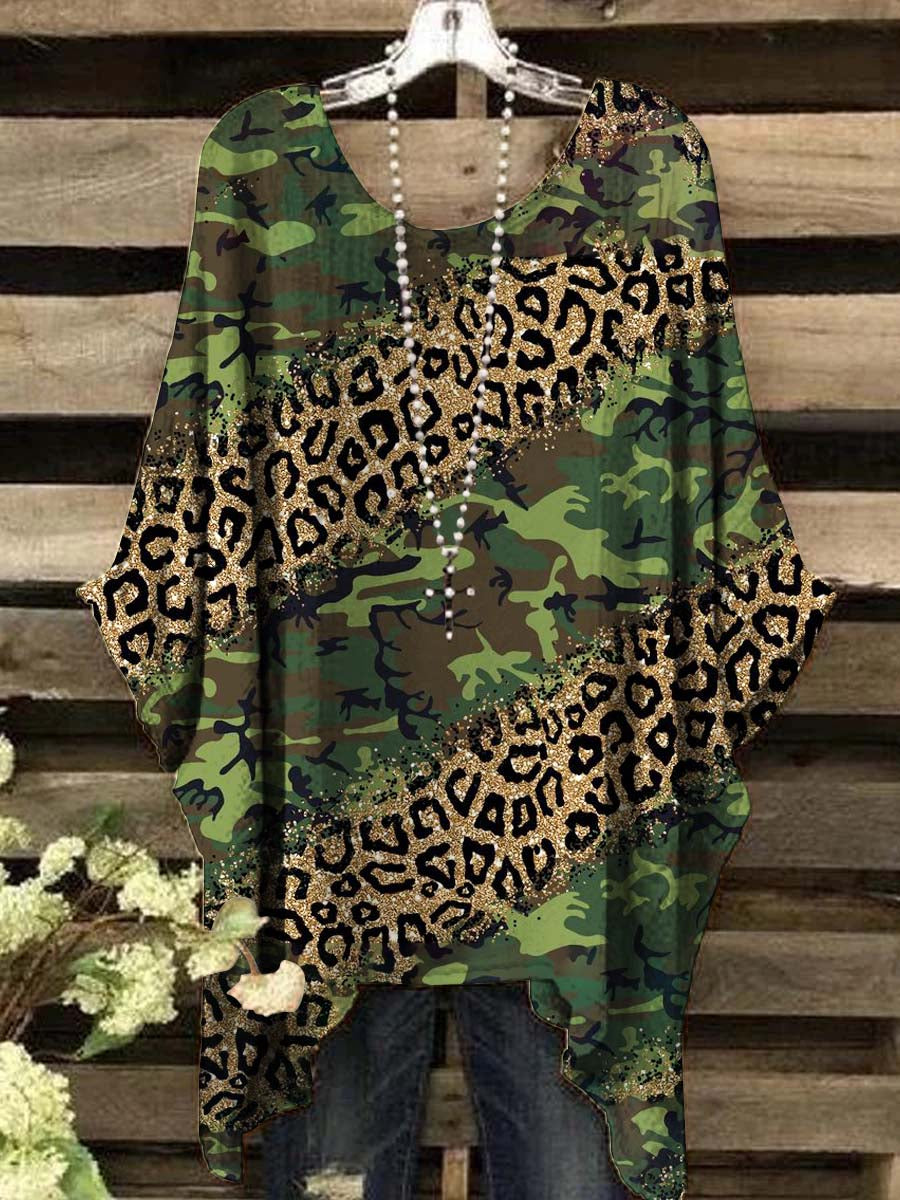 Women's Vintage Leopard Camouflage Patchwork Printed Top