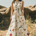 Women's Vintage Floral Art Cotton And Linen Pocket Dress artswardrobe